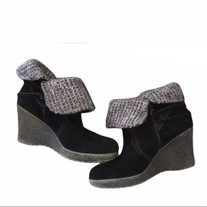 M. Patrick Black and Sweater Ankle Bootie, Excellent Condition